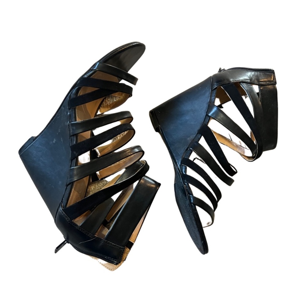 Express Black Strappy Wedge Heel Sandals 9, 9.5